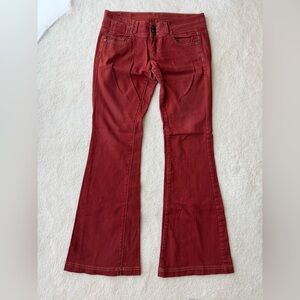 Fire Los Angeles Women's Boot Cut Low Rise Jeans in Red Terracotta Cotton